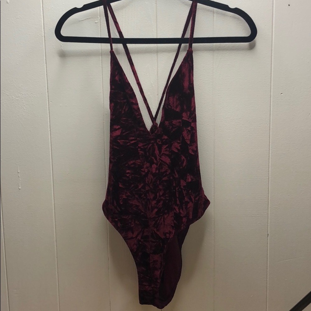 Forever21 Bodysuit M/L maroon Velvet finish.